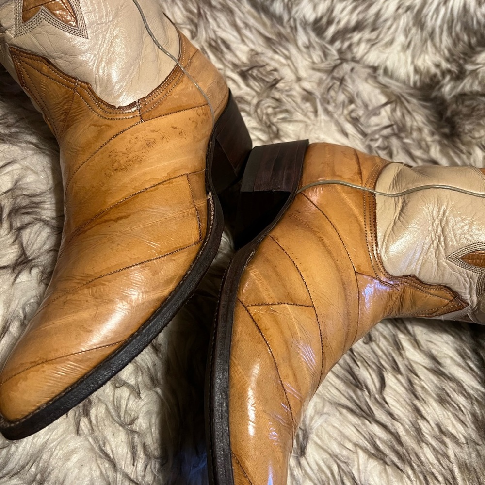 Nocona Tan and Cream Men's EEL & Leather western cowboy Boots 8.5 D - Picture 11 of 15